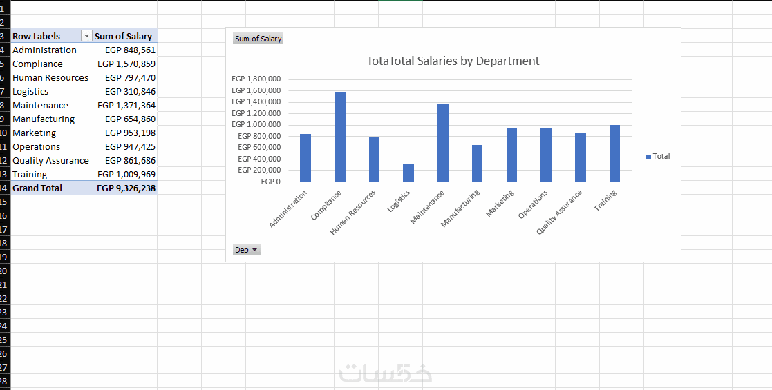 عمل Pivot Table و 3 charts - خمسات