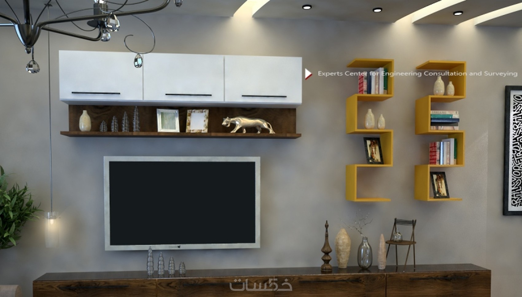 تصميم حائط تلفاز خمسات