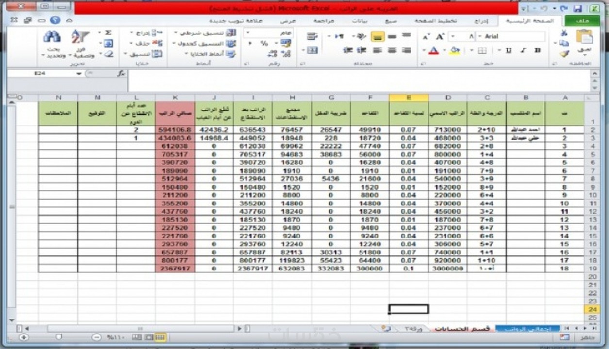 جداول excel جاهزة