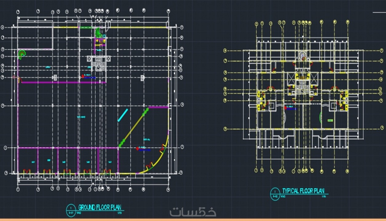 رسم وتصميم المخططات المعمارية 2d اوتوكاد وريفيت خمسات