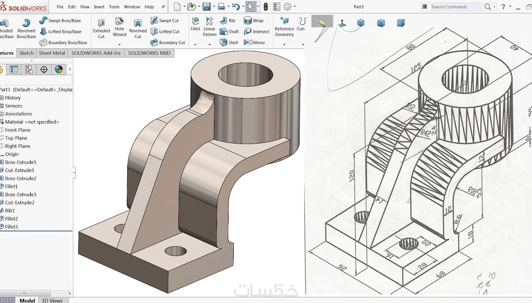 عمل تصميم ثلاثي الأبعاد باستخدام Solidworks خمسات