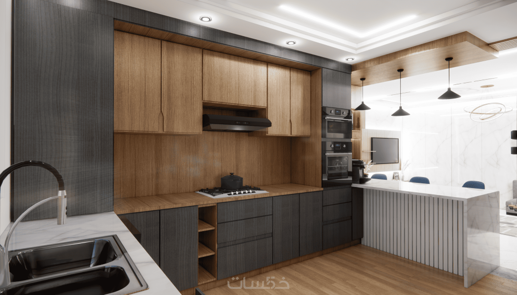 تصميم المطابخ بطريقة عصرية راقية 3d Kitchen Design - خمسات