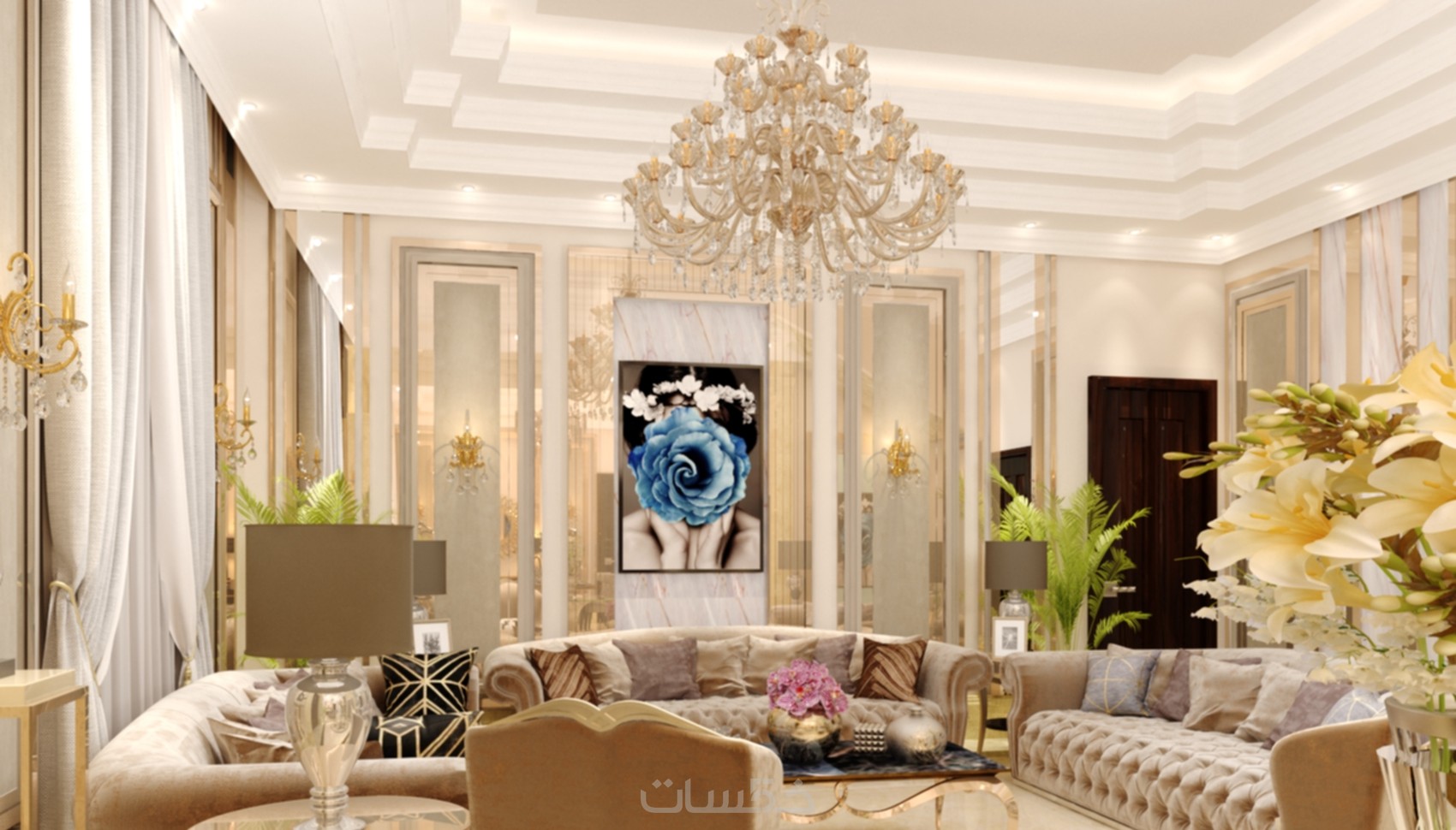 تصميم ديكور داخلي ثري دي مجالس و فراغات المنزل و شركات - خمسات