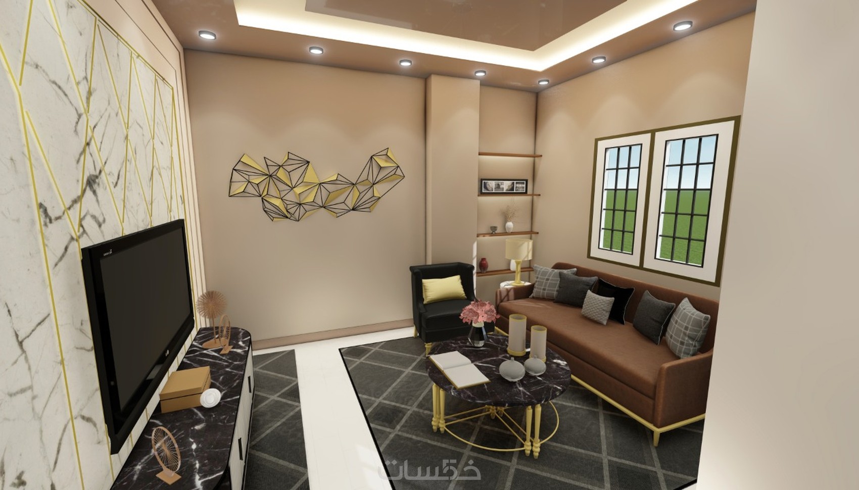 تصميم داخلي وديكور لغرفة معيشة وغرفة طعام - خمسات