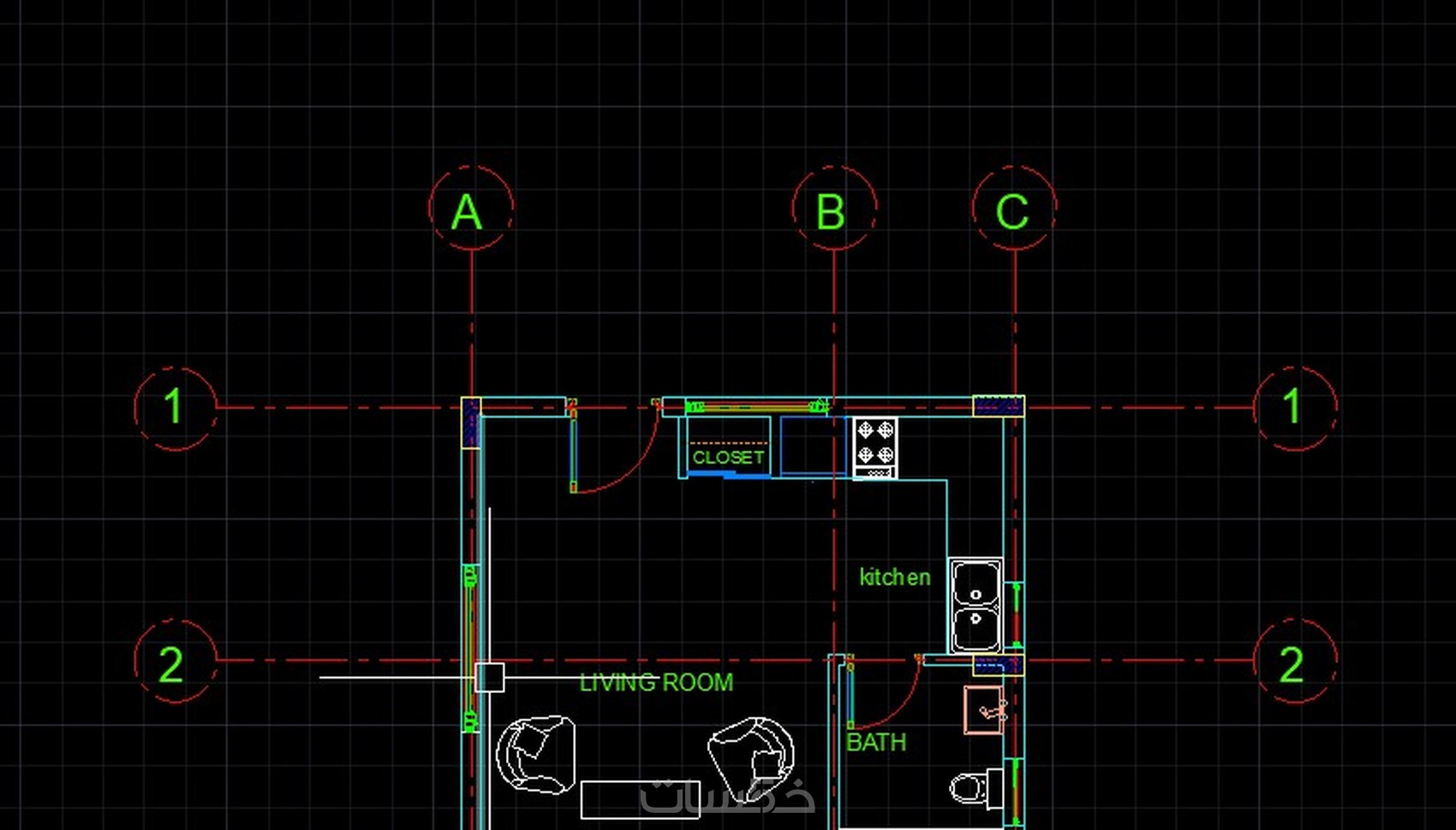 رسم المخططات المعماريه ثنائيه البعد2d خمسات