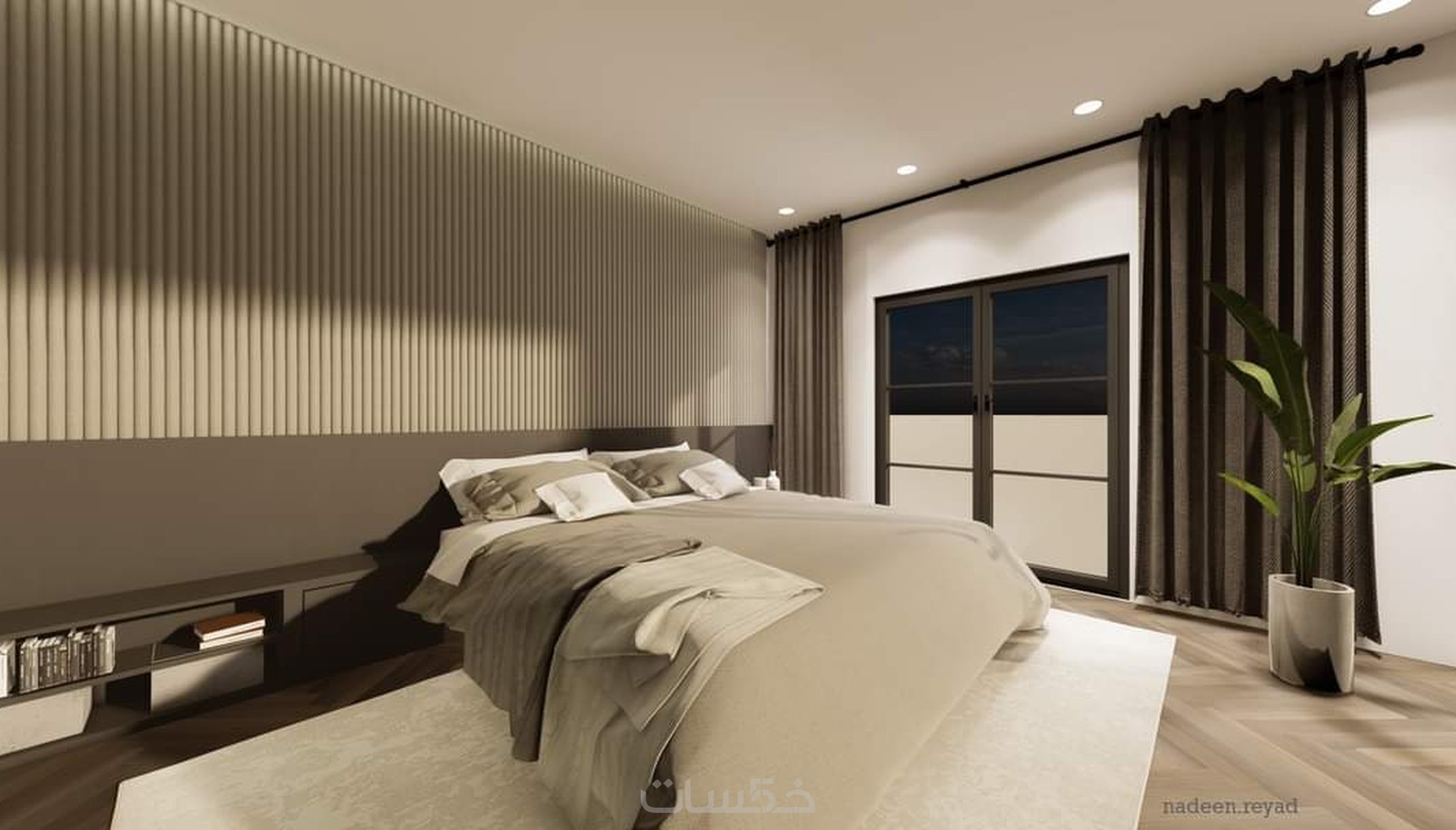 تصميم غرفة نوم نمط مودرن بألوان هادئة - خمسات
