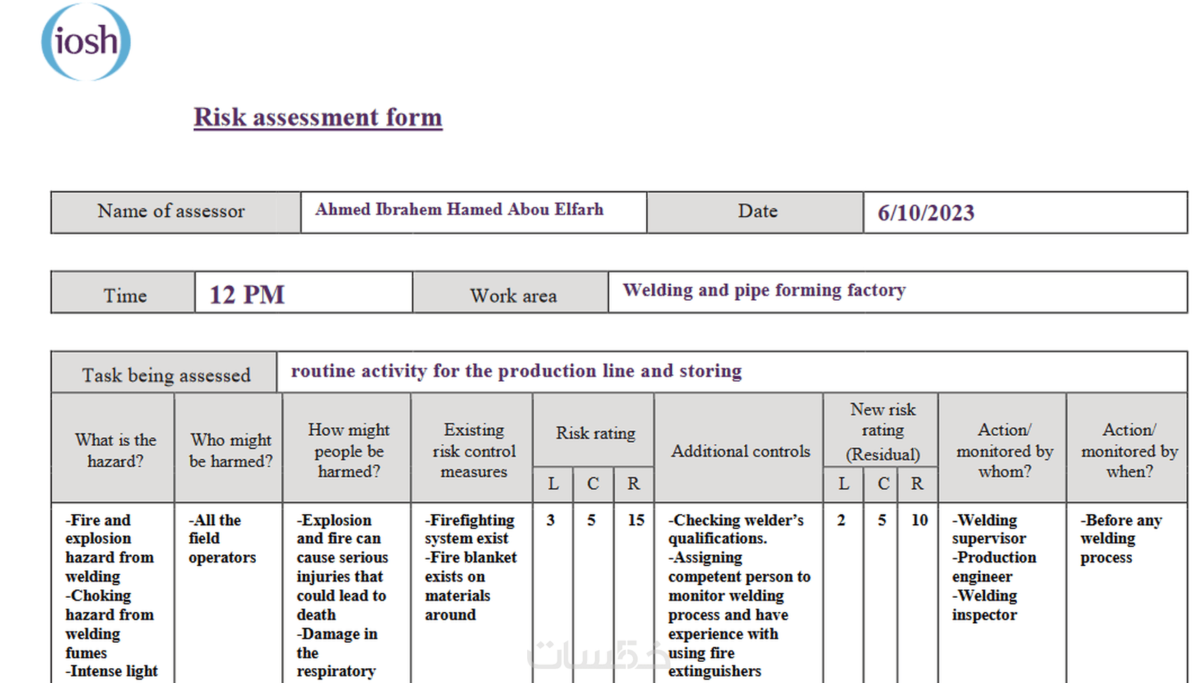 تقييم مخاطر Risk Assessment - خمسات
