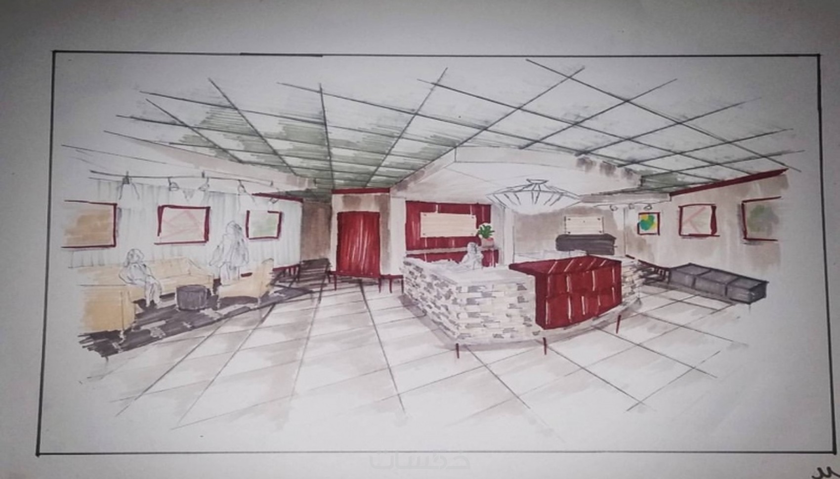 تصميم يدوي ملون لشعارات او ديكور داخلي وخارجي او مساقط أبنية 1 متر مربع